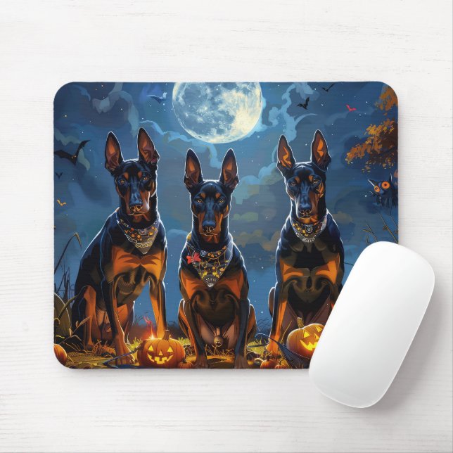 Tapis De Souris Doberman Halloween Éffrayant (Avec souris)