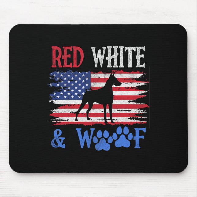 Tapis De Souris Doberman Pinscher Drapeau Américain Rouge Blanc Et (Devant)
