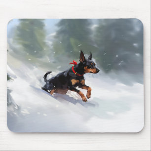 Tapis De Souris Doberman Pinscher Noël neige hiver