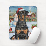Tapis De Souris Doberman Winter Wonderland Christmas Joy<br><div class="desc">Ce design festif reflète l'esprit joyeux de la période des fêtes, avec un adorable petit portant un chapeau de Père Noël. Le chien est niché dans un pays des merveilles hivernales, avec un bonhomme de neige, un sapin de Noël décoré et des cadeaux joliment emballés. Les flocons de neige tombent...</div>