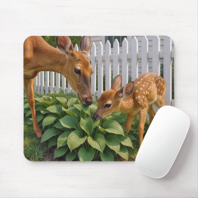 Tapis De Souris Doe et Fawn manger Hosta (Avec souris)