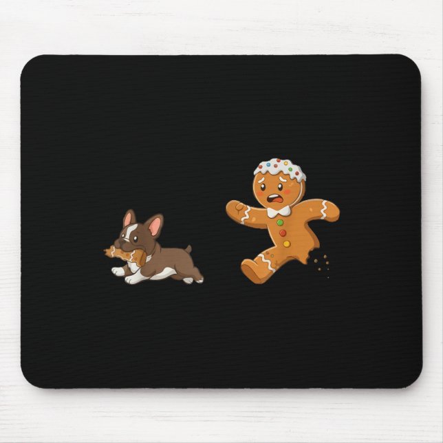 Tapis De Souris Dog Mom Shirt Gingerbread Chasing French Bulldog C (Devant)