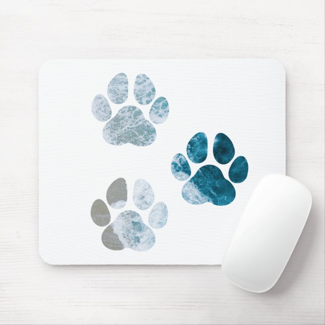 Tapis De Souris Dog Paw Prints - Beach Waves and Sand Beach (Avec souris)