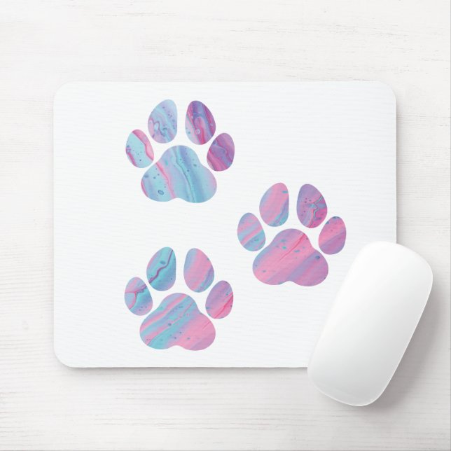 Tapis De Souris Dog Paw Prints - Colorful Paint Swirls (Avec souris)
