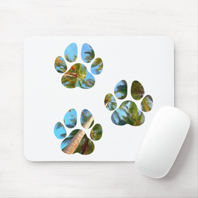 Tapis De Souris Dog Paw Prints - Tropical Palm Trees (Avec souris)