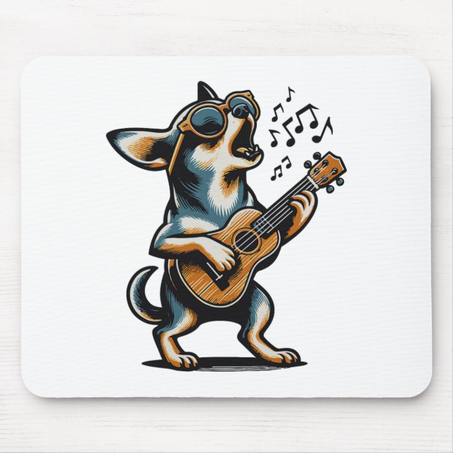 Tapis De Souris Dog Playing Guitar Singing Chihuahua Funny Dog Mar (Devant)