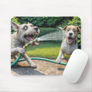 Tapis De Souris Dog Pulvériser L'Eau Avec Tuyau De Jardin
