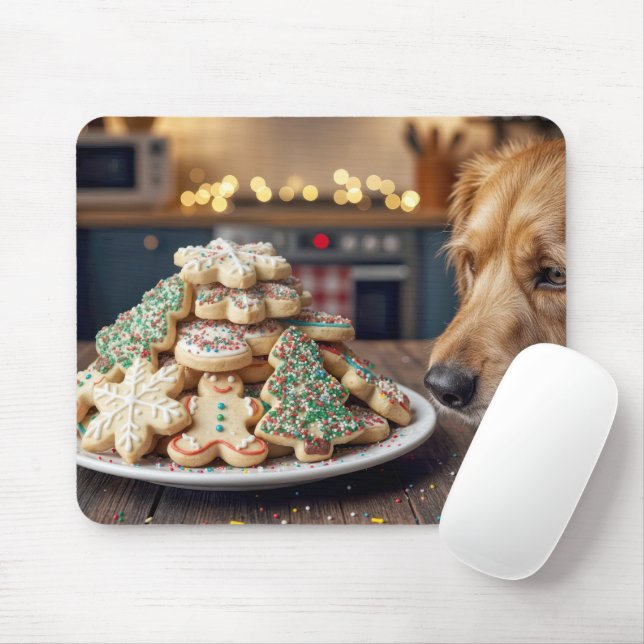 Tapis De Souris Dog Sniffing Christmas Sugar Cookies (Avec souris)