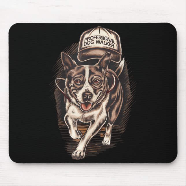 Tapis De Souris Dog Waking Professional Dog Walker Hat Graphic  (Devant)