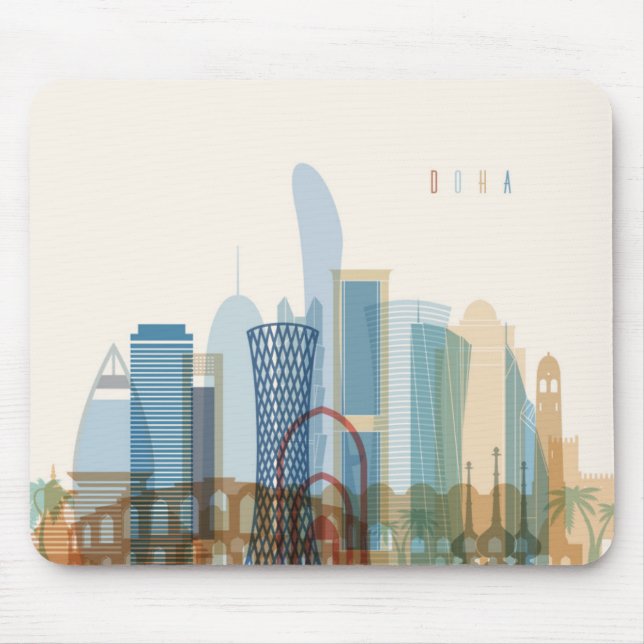 Tapis De Souris Doha, horizon de ville du Qatar | (Devant)
