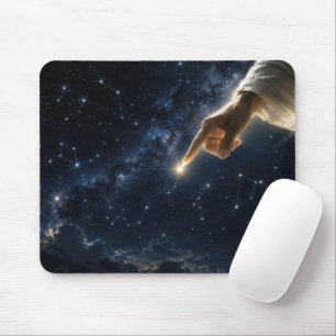 Tapis De Souris Doigt de Dieu plaçant une étoile dans le ciel noct