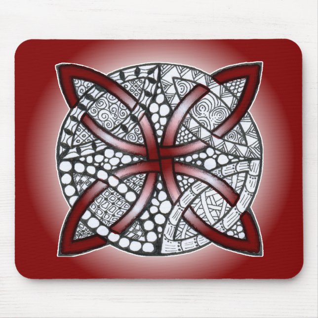 Tapis De Souris Doodle de noeud celtique Maroon rouge (Devant)
