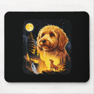 Tapis De Souris Doodle d'or Hurlement Lune Vintage Dessin Humorist