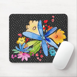 Tapis De Souris Doodle Flowers Sur Polka Dot Mouse Pad