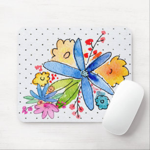 Tapis De Souris Doodle Flowers Sur Polka Dot Mouse Pad