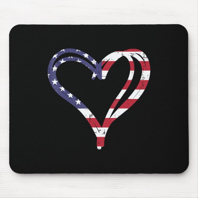 Tapis De Souris Doodle Heart US American Flag Memorial Day 4th Of (Devant)