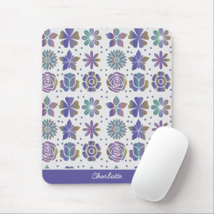 Tapis De Souris Doodle motif floral violet nom personnalisé
