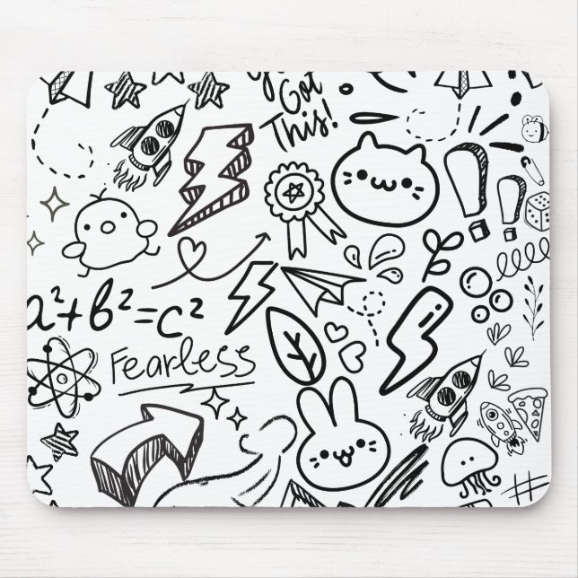 Tapis De Souris Doodles Whimsical Black & White (Devant)