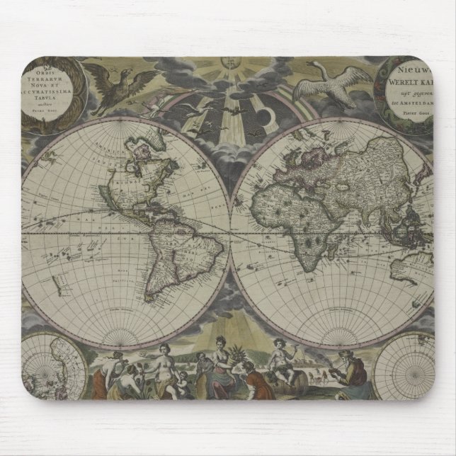 Tapis De Souris Double carte | 1672 du monde d'hémisphère (Devant)