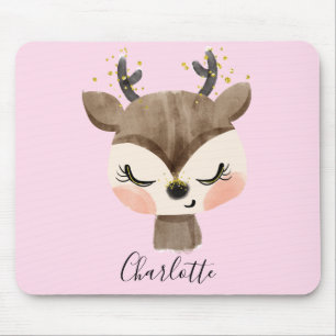 Tapis De Souris Douce Mignonne & Féminine Pastel Rose Saumon Renne