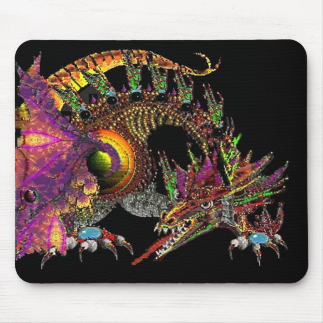 TAPIS DE SOURIS DRAGO / DRAGON D'OR IMAGINAIRE EN PURPLE ET NOIR (Devant)
