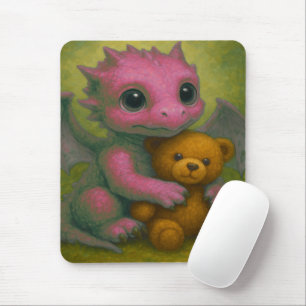 Tapis De Souris Dragon Bébé rose mignonne avec ours en peluche