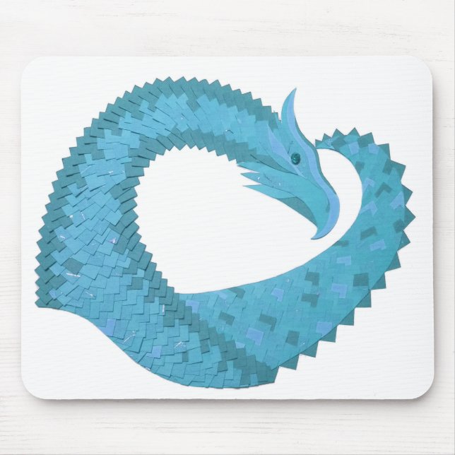 Tapis De Souris Dragon cardiaque turquoise en blanc (Devant)
