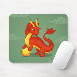 Tapis De Souris Dragon Chinois Rouge sur Fond Vert