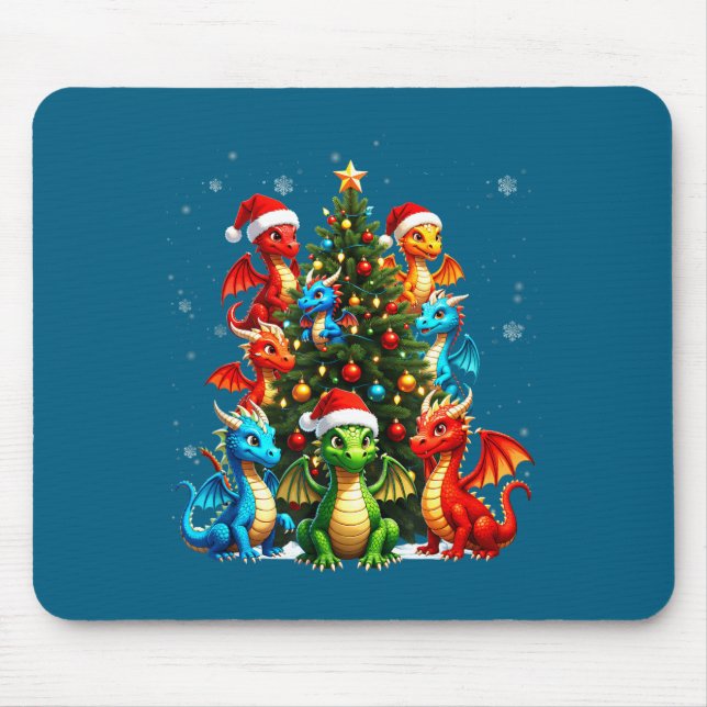 Tapis De Souris Dragon Christmas Tree Squad Santa Hat Fantasy Myth (Devant)