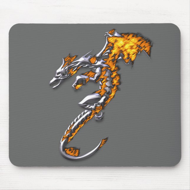 Tapis De Souris Dragon de chrome avec des flammes (Devant)