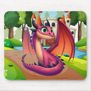 Tapis De Souris Dragon de dessin animé mignon violet/rouge