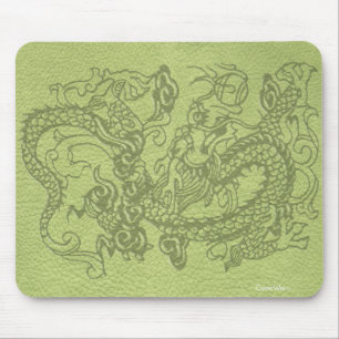 Tapis De Souris Dragon de relief sur la texture de cuir de vert de