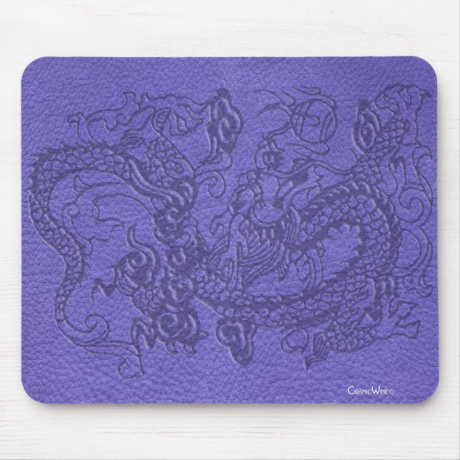 Tapis De Souris Dragon de relief sur la texture en cuir bleue (Devant)