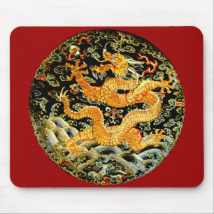Tapis De Souris Dragon d'or brodé par antiquité chinoise de
