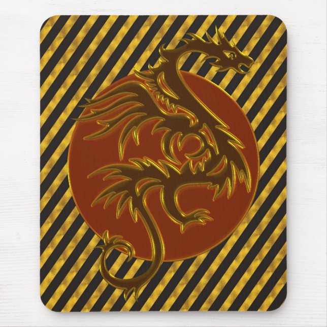 Tapis De Souris Dragon d'or Soleil | rayures dorées (Devant)