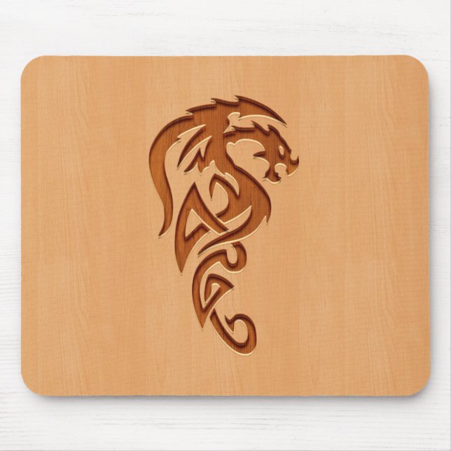Tapis De Souris Dragon gravé sur l'effet en bois (Devant)