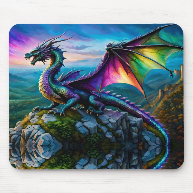 Tapis De Souris Dragon Iridescente Garde Sa Terre (Devant)
