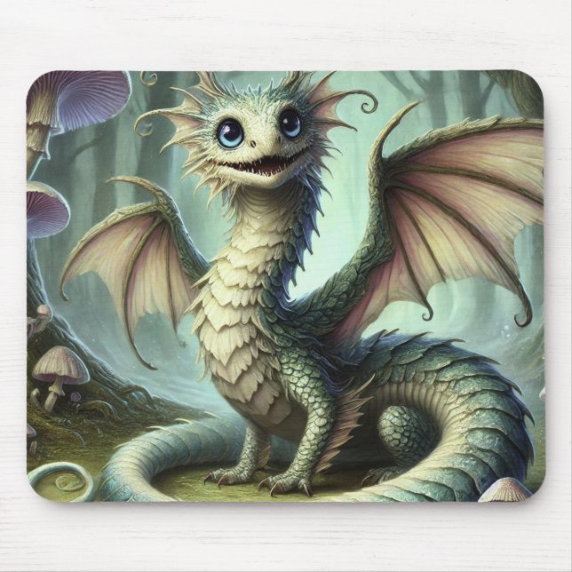 Tapis De Souris Dragon Jabberwocky Cute Imaginaire Créature Art (Devant)