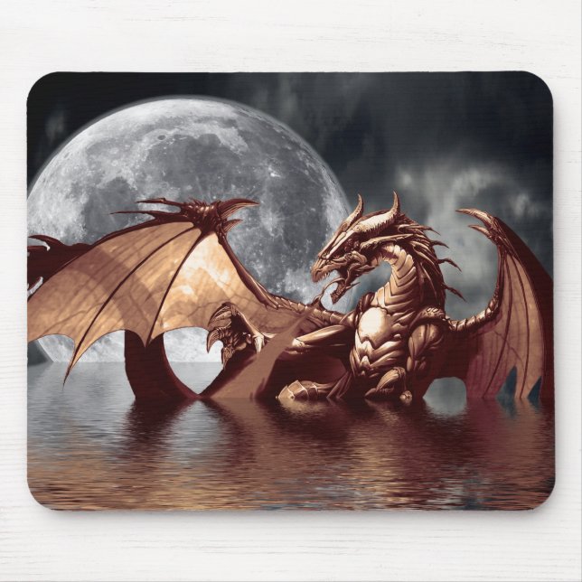 Tapis De Souris Dragon & Lune Imaginaire Art Mousepad (Devant)