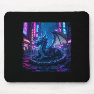 Tapis De Souris Dragon Majestueux Cyberpunk Reposé À Neon City Sti