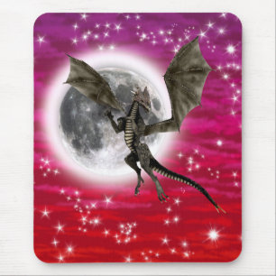 Tapis De Souris Dragon Noir - Créature Fantastique Mythique Ciel R