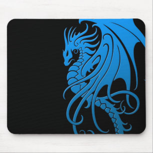 Tapis De Souris Dragon tribal de vol - bleu sur le noir