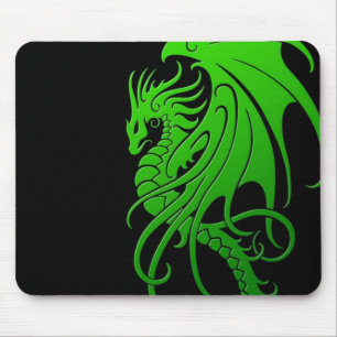 Tapis De Souris Dragon tribal de vol - vert sur le noir