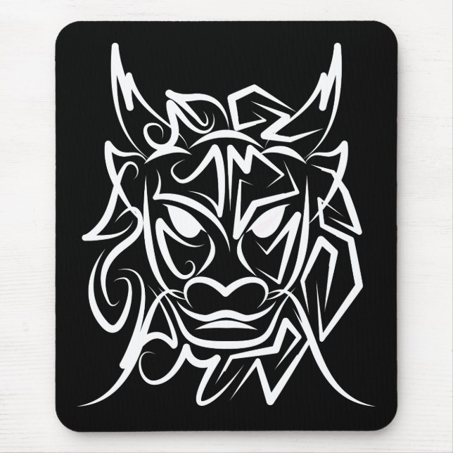 Tapis De Souris Dragon tribal noir et blanc (Devant)