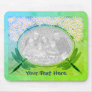 Tapis De Souris Dragonflies Et Fleurs Roses De Faisée Cadre Photo
