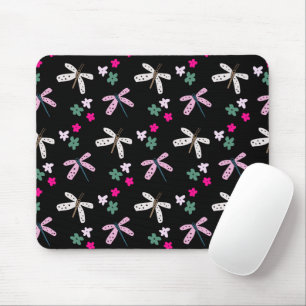 Tapis De Souris Dragonflies et Fleurs sur le noir