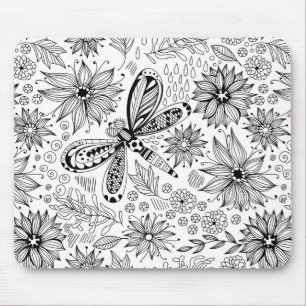 Tapis De Souris Dragonfly et doodle de fleurs