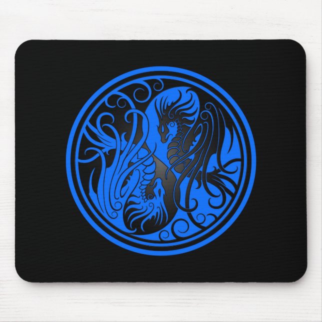 Tapis De Souris Dragons de Yin Yang de vol - bleu et noir (Devant)