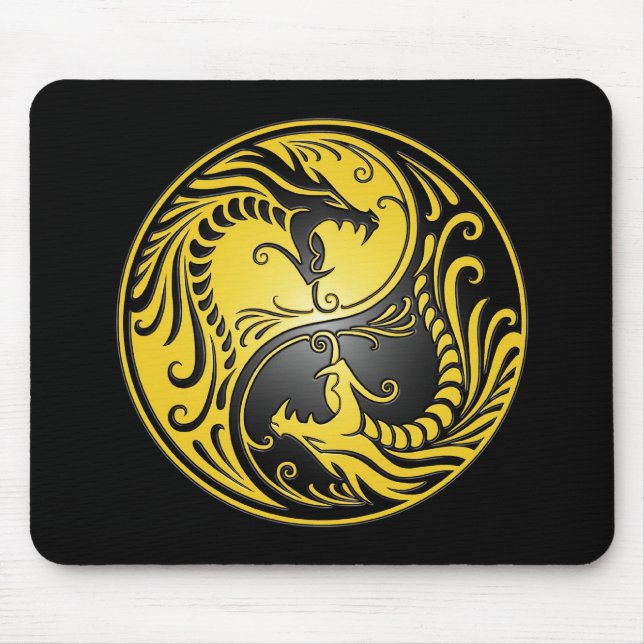 Tapis De Souris Dragons, jaune et noir de Yin Yang (Devant)