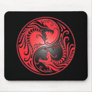 Tapis De Souris Dragons, rouge et noir de Yin Yang